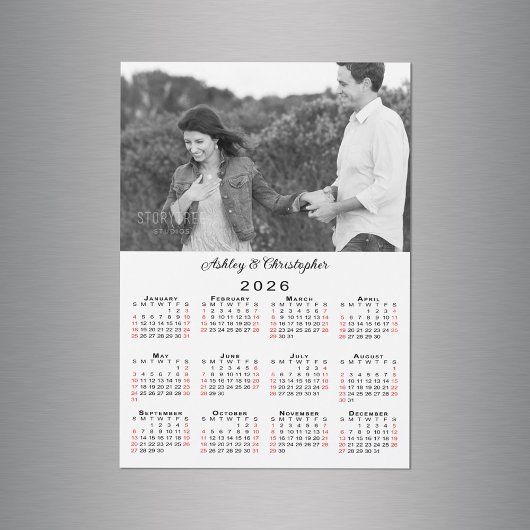 Noms photo personnalisés 2026 Calendrier Magnet