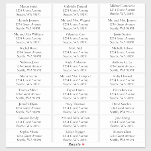 Noms simples Mariage Étiquettes de adresse invités (Feuille)