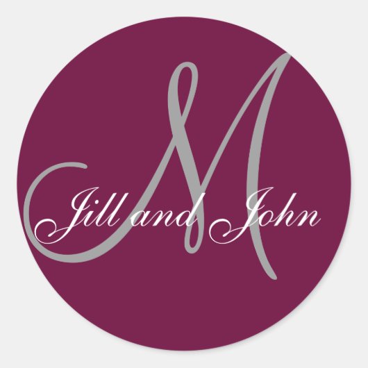 Noms Sticker Mariage Monogramme initial WIne rouge (Devant)