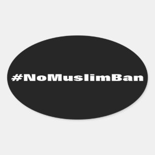 #NoMuslimBan, texte blanc sur autocollants noirs