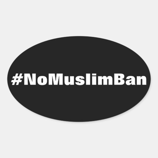 #NoMuslimBan, witte tekst op zwarte stickers (Voorkant)