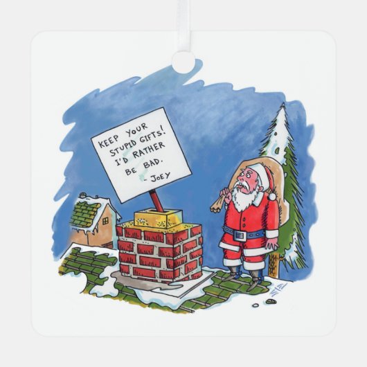 Non à Père Noël ornement en métal carré (Recto)