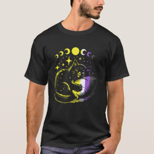Non-binaire trots slapende kat maan sterren LGBTQ  T-shirt