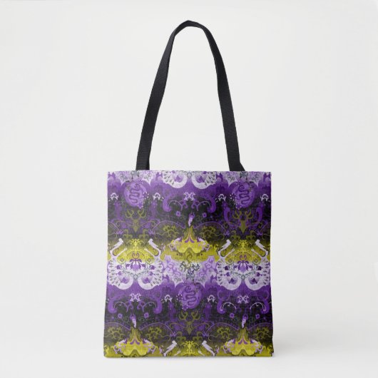 Non-Binary Dragon Damask - NonBinary Pride Vlag Draagtas (Voorkant)