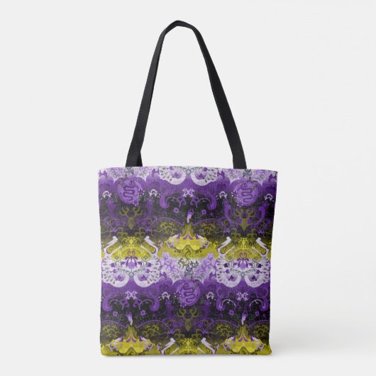 Non-Binary Dragon Damask - NonBinary Pride Vlag Draagtas (Achterkant)