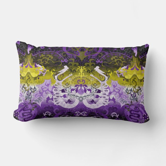 Non-Binary Dragon Damask - NonBinary Pride Vlag Kussen (Voorkant)