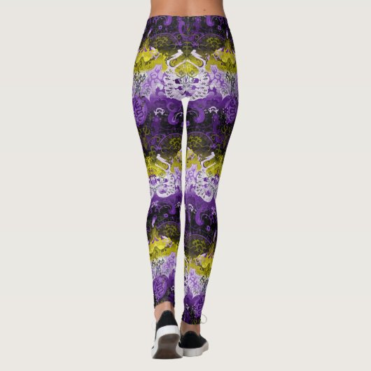 Non-Binary Dragon Damask - NonBinary Pride Vlag Leggings (Achterkant)