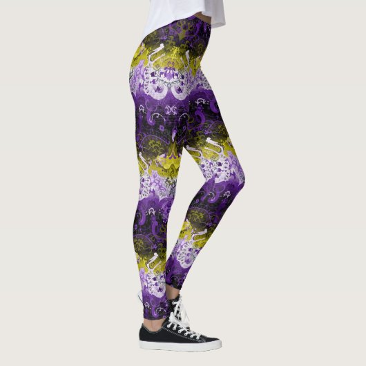 Non-Binary Dragon Damask - NonBinary Pride Vlag Leggings (Rechts)