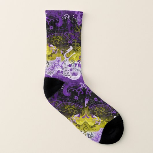 Non-Binary Dragon Damask - NonBinary Pride Vlag Sokken (Links binnenkant)