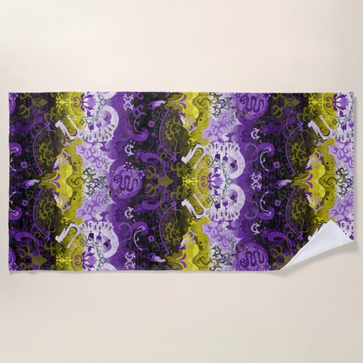 Non-Binary Dragon Damask - NonBinary Pride Vlag Strandlaken (Voorkant)