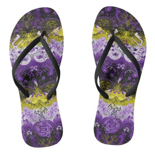 Non-Binary Dragon Damask - NonBinary Pride Vlag Teenslippers (Voetbed)