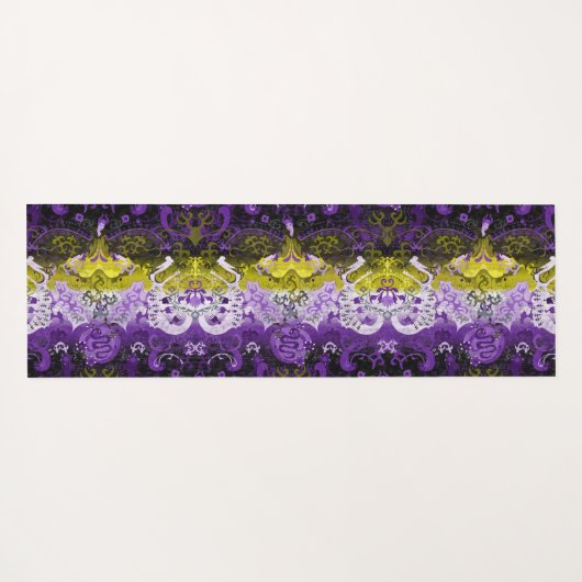 Non-Binary Dragon Damask - NonBinary Pride Vlag Yogamat (Achterkant (horizontaal))