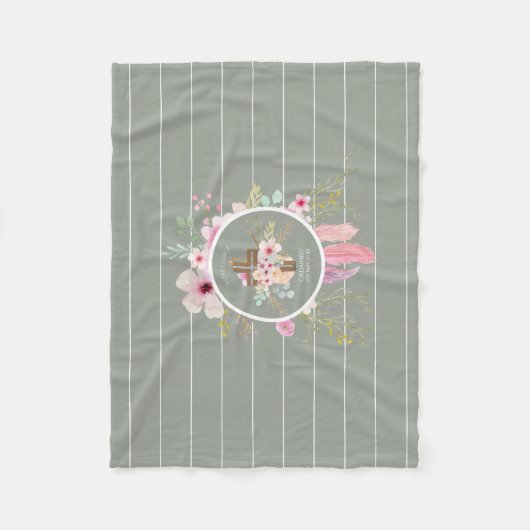 Non Ordinatie Cadeau - Gepersonaliseerd Bloemkruis Fleece Deken (Voorkant)