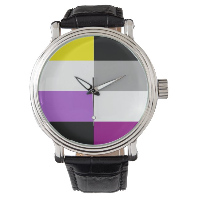Nonbinaire aseksuele dubbele trotsvlag horloge (Voorkant)
