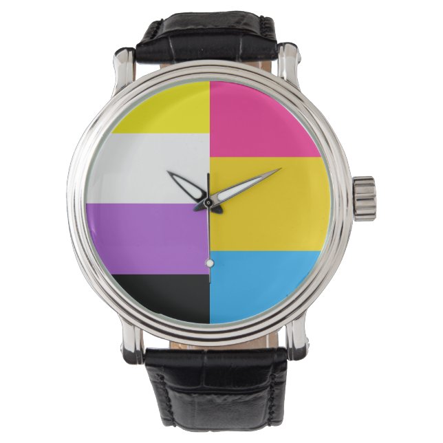 Nonbinaire pansexuele duale trotsvlag horloge (Voorkant)