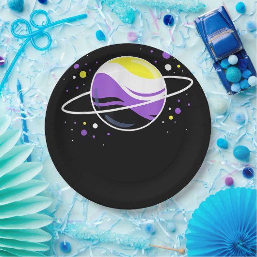 Nonbinary Buitenspatie Planet Nonbinary Pride Papieren Bordje (Feest)