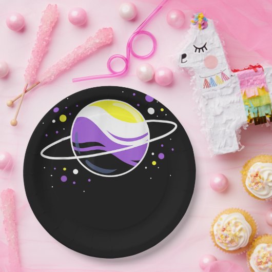 Nonbinary Buitenspatie Planet Nonbinary Pride Papieren Bordje (Feest)
