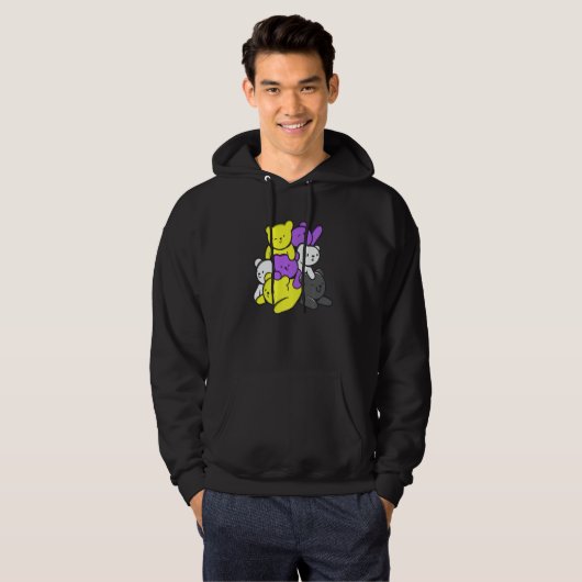 Nonbinary Cute Bears Nonbinary Flag Nonbinary Prid Hoodie (Voorkant volledig)