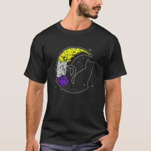 Nonbinary moon Space Cat LGBT Pride with NB Non Bi T-shirt