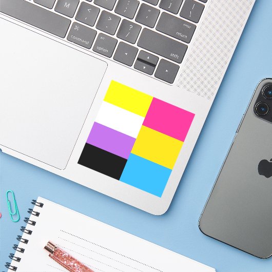Nonbinary Pansexual Dual Pride Flag Laptop Sticker (Laptop met iPhone)