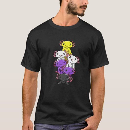 Nonbinary Pride En Genderqueer Axolotl Pile T-shirt (Voorkant)