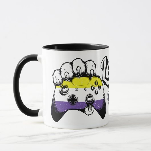 Nonbinary Pride Level Up Tiger Paw Controller Mug (Gauche)