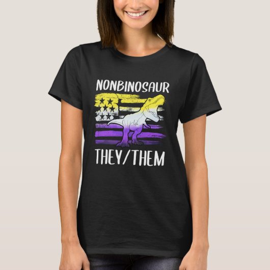 Nonbinosaur They Them Non Binary Pronouns Dinosaur T-shirt (Voorkant)