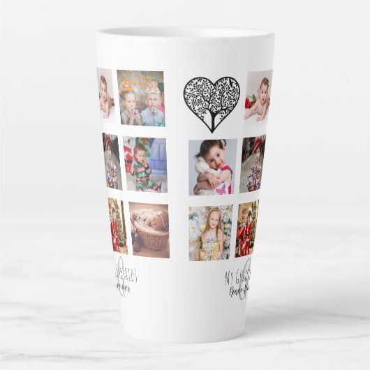 NONNA 8 x Fotocollage Grootfamilie Stamboom Latte Mok (Voorkant)