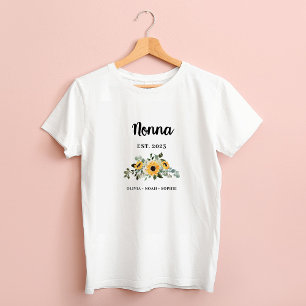 Nonna rustieke zonnebloem en namen t-shirt