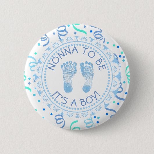 Nonna wordt Blue & White Baby shower Button (Voorkant)
