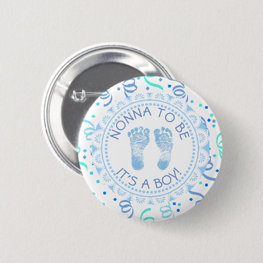 Nonna wordt Blue & White Baby shower Button (Voorkant /achterkant)