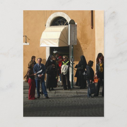 Nonnen bij bushalte briefkaart (Voorkant)