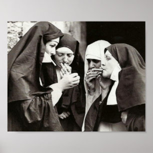 Nonnen die roken Vintage fotografie 10x8in Poster