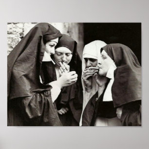 Nonnen die roken Vintage fotografie 11x8.5in Poster