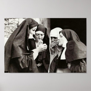 Nonnen die roken Vintage fotografie 12x8in Poster