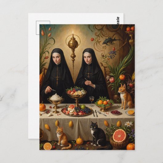 Nonnen Surreal Feest voor Katten Briefkaart (Voorkant / Achterkant)