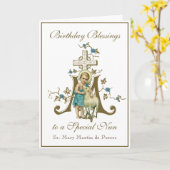 Nonnen Verjaardag Zegeningen Viering Maagd Maria Kaart (Gele Bloem)