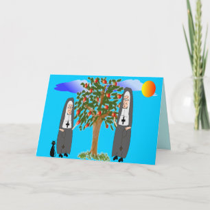 Nonnes volant des cartes et des cadeaux de pommes