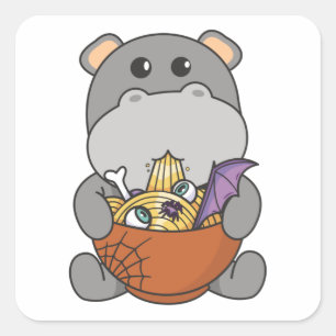 Noodles Japans Noodles Halloween Hippo Ramen Vierkante Sticker