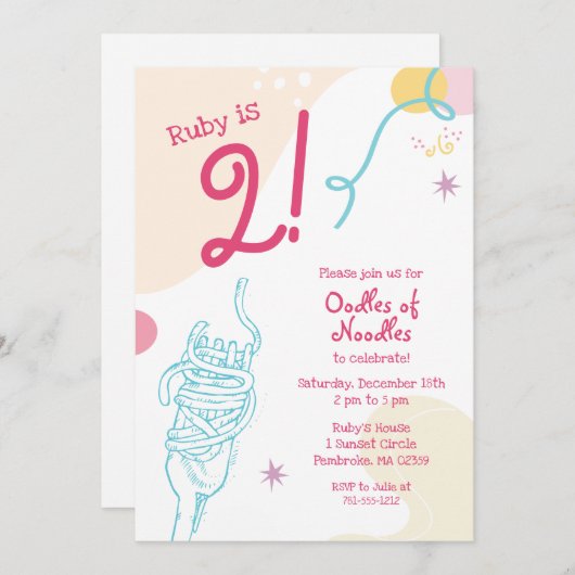 Noodles Kids Verjaardag uitnodiging (Voorkant / Achterkant)