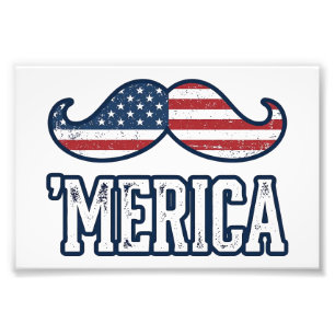 Noodlijdend Amerika Snor Patriottisch Vector Ontwe Foto Afdruk