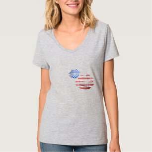 Noodlijdende Amerikaanse Vlag Lippen Kus Hart T-shirt