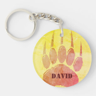 Noodlijdende Beer Paw Print Aangepaste naam Sleutelhanger
