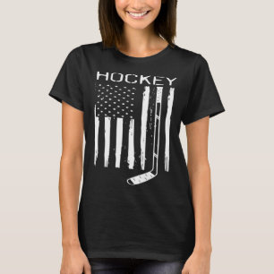 Noodlijdende ijshockey stick Amerikaanse vlag Patr T-shirt
