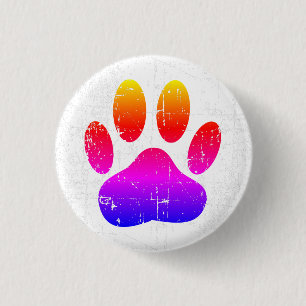 Noodlijdende Kleurrijke Hond Pawprint Ronde Button 3,2 Cm