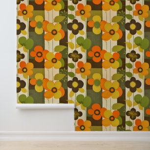 Noodlijdende Retro Stijl Bloemen in Aardse Tonen Behang