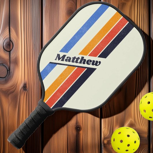 Noodlijdende Retro vijf Gestreepte Donker met Naam Pickleball Paddle