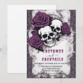Noodlijdende Skulls Paarse Rozen Halloween Party Kaart (Voorkant / Achterkant)