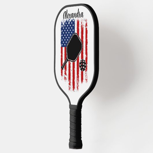 Noodlijdende sterren en strepen Vlag bewerkbare na Pickleball Paddle (Links)