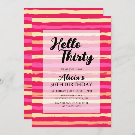 Noodlijdende Strepen Roze Kleurrijke 30e Verjaarda Kaart (Voorkant / Achterkant)